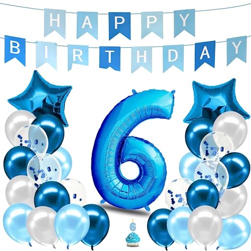 envami® Geburtstagsdeko Jungen Blau Zahl 6. Geburtstag Junge Happy Birthday Deko Geburtstag Junge Folienballon 6 Luftballon 6. Geburtstag Kindergeburtstag Deko 6. Geburtstag Junge von envami