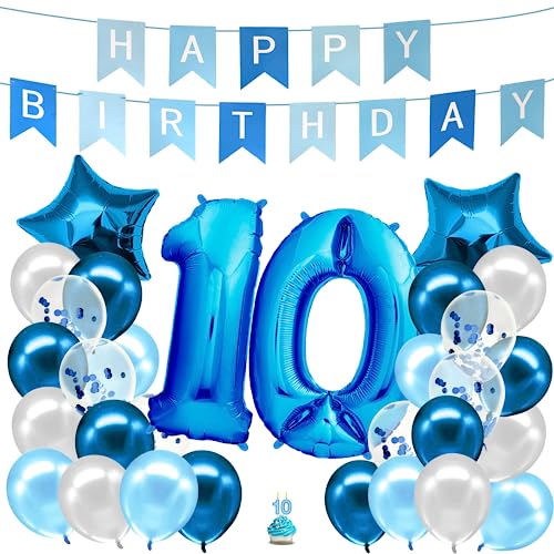 envami® Geburtstagsdeko Jungen Blau Zahl 10. Geburtstag Junge Happy Birthday Deko Geburtstag Junge Folienballon 10 Luftballon 10. Geburtstag Kindergeburtstag Deko 10. Geburtstag Junge von envami