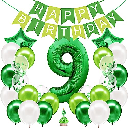 envami® Geburtstagsdeko Jungen Grün Zahl 9. Geburtstag Junge Happy Birthday Deko Geburtstag Junge Folienballon 9 Luftballon 9. Geburtstag Kindergeburtstag Deko 9. Geburtstag Junge von envami