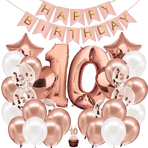 envami® Geburtstagsdeko Mädchen Rosegold Zahl 10. Geburtstag Mädchen Happy Birthday Deko Geburtstag Mädchen Folienballon 10 Luftballon 10. Geburtstag Kindergeburtstag Deko von envami