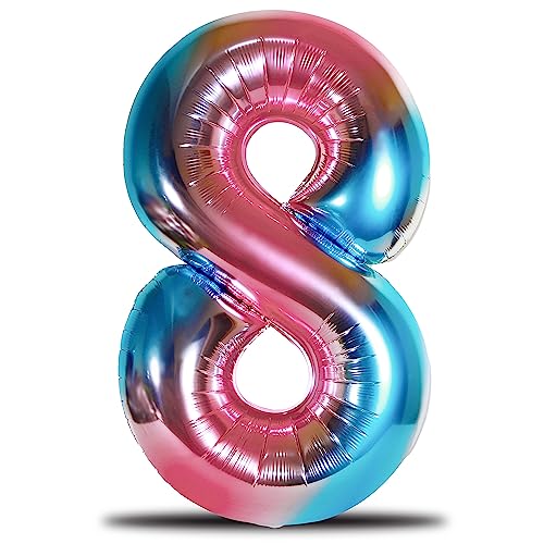envami® Luftballon Geburtstag XXL Regenbogen Rainbow - Riesen Folienballon in 40" - 101cm Geburtstagsdeko - Ballon Zahl Deko zum Geburtstag - fliegt mit Helium (Zahl 8) von envami