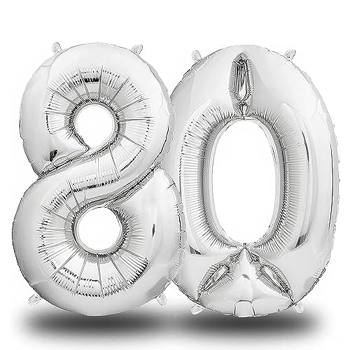 envami® Folienluftballon Zahl Silber - 100 cm - Riesen Zahlenballon - Fliegt mit Helium - Luftballon Zahl Geburtstag - Geburtstagsdekoration - Deko Geburtstag (80 einzeln) von envami