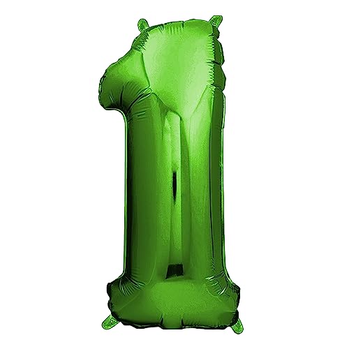 envami® Deko 1 Geburtstag Junge - Grün 101CM - Ballon Zahl Luftballon 1. Geburtstag - Zahlen Luftballon Geburtstagsdeko 1 Junge - Folienballon 1 Junge - 1 Jahr - fliegt mit Helium von envami