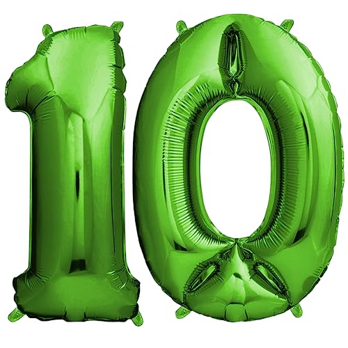 envami® Deko 10 Geburtstag Junge - Grün 101CM - Ballon Zahl Luftballon 10. Geburtstag - Zahlen Luftballon Geburtstagsdeko 10 Junge - Folienballon 10 Junge - 10 Jahre Geburtstag Junge - Helium von envami