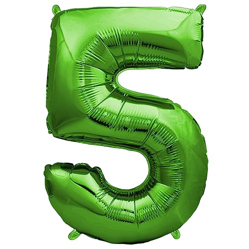 envami® Deko 5 Geburtstag Junge - Grün 101CM - Ballon Zahl Luftballon 5. Geburtstag - Zahlen Luftballon Geburtstagsdeko 5 Junge - Folienballon 5 Junge - 5 Jahre Geburtstag Junge - fliegt mit Helium von envami