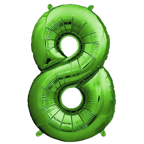 envami® Deko 8 Geburtstag Junge - Grün 101CM - Ballon Zahl Luftballon 8. Geburtstag - Zahlen Luftballon Geburtstagsdeko 8 Junge - Folienballon 8 Junge - 8 Jahre Geburtstag Junge - fliegt mit Helium von envami