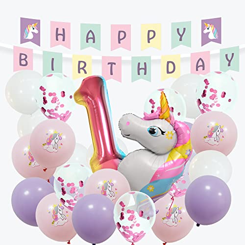 envami® Einhorn Deko 1 Geburtstag I 32 Stk. - Luftballon Helium - Deko 1 Mädchen - Luftballon 1 Geburtstag - Geburtstagsdeko 1 Mädchen - Einhorn Kindergeburtstag - Folienballon 1 von envami