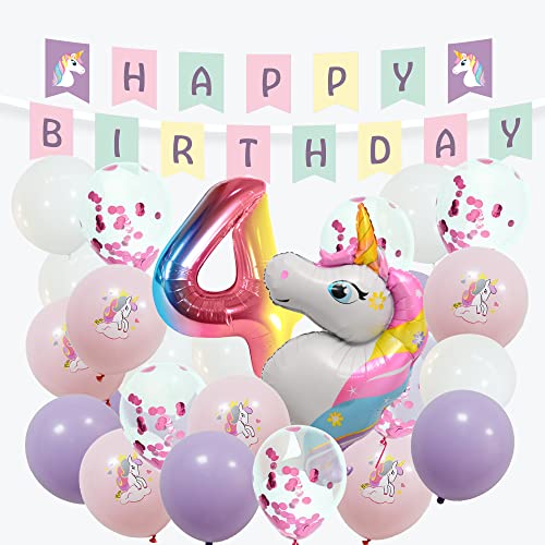 envami® Einhorn Deko 4 Geburtstag I 32 Stk. - Deko 4 Geburtstag Mädchen - Luftballon 4 - Geburtstagsdeko 4 Mädchen - Einhorn Kindergeburtstag - Folienballon 4 von envami