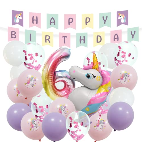 envami® Einhorn Deko 6 Geburtstag I 32 Stk. - Einhorn Luftballon Helium - Deko 6 Geburtstag Mädchen - Luftballon 6 Geburtstag - Geburtstagsdeko 6 Mädchen - Einhorn Kindergeburtstag - Folienballon 6 von envami