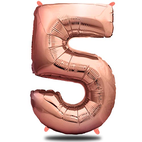 envami® Folienballon Zahl - Geburtstagsdeko Rosegold 100cm - Deko zum Geburtstag - Luftballon Zahlen Dekoration - Happy Birthday - Geburtstagsdeko Mädchen Rosegold - Fliegt mit Helium (Zahl 5) von envami