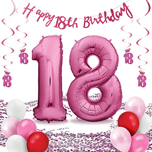 envami® Geburtstagsdeko 18 Rosa Geburtstag Deko 18. Geburtstag Mädchen Frauen Party Deko Luftballons 18 Geburtstag - Happy Birthday Girlande Ballons - Birthday Decorations - Geburtstag Frau Pink von envami