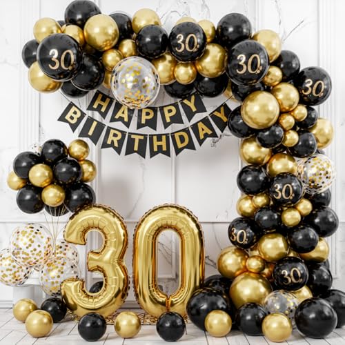 envami® 30 Geburtstag Deko I Gold Schwarz I Für Männer & Frauen I 30. Geburtstag Frauen I Deko 30 Geburtstag Mann I Geburtstagsdeko 30 I 30er Geburtstag I Luftballon 30 Luftballon Zahl Luftballons von envami