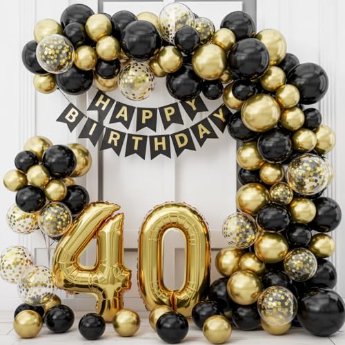 envami® 40 Geburtstag Frauen & Männer I Schwarz-Gold I Deko 40 Geburtstag Mann I 40 Geburtstag Deko I Luftballon 40 Ballon Zahl I Zahlenluftballon I Girlande Geburtstagsdeko 40 I Happy Birthday von envami