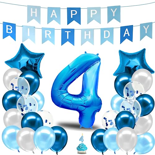 envami® Geburtstagsdeko Jungen Blau Zahl 4. Geburtstag Junge Happy Birthday Deko Geburtstag Junge Folienballon 4 Luftballon 4. Geburtstag Kindergeburtstag Deko 4. Geburtstag Junge von envami