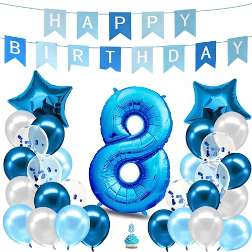 envami® Geburtstagsdeko Jungen Blau Zahl 8. Geburtstag Junge Happy Birthday Deko Geburtstag Junge Folienballon 8 Luftballon 8. Geburtstag Kindergeburtstag Deko 8. Geburtstag Junge von envami
