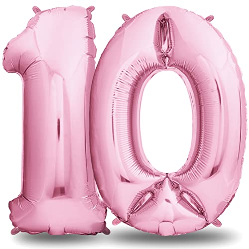 envami® Geburtstagsdeko Mädchen 10 Jahre XXL - 10 Geburtstag Deko Rosa 101CM - Deko 10 Geburtstag Mädchen - Luftballon 10. Geburtstag Mädchen - Geburtstag Zahlen - Folienballon 10 Geburtstag Helium von envami