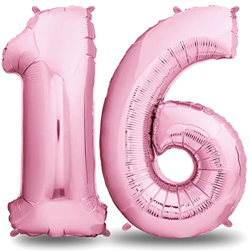 envami® Geburtstagsdeko Mädchen 16 Jahre XXL - 16 Geburtstag Deko Rosa 101CM - Deko 16 Geburtstag Mädchen - Luftballon 16. Geburtstag Mädchen - Geburtstag Zahlen - Folienballon 16 Geburtstag Helium von envami