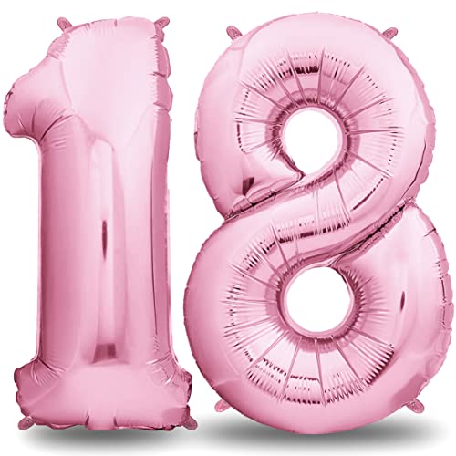 envami® Geburtstagsdeko Mädchen 18 Jahre XXL - 18 Geburtstag Deko Rosa 101CM - Deko 18 Geburtstag Mädchen - Luftballon 18. Geburtstag Mädchen - Geburtstag Zahlen - Folienballon 18 Geburtstag Helium von envami