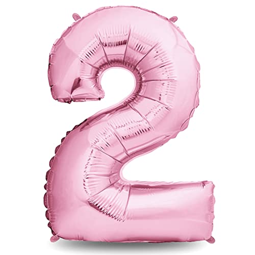 envami® Geburtstagsdeko Mädchen 2 Jahre XXL - 2 Geburtstag Deko Rosa 101CM - Deko 2 Geburtstag Mädchen - Luftballon 2. Geburtstag Mädchen - Geburtstag Zahlen - Folienballon 2 Geburtstag Helium von envami