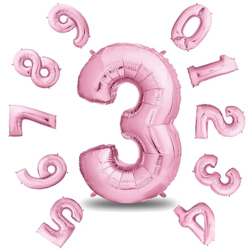envami® Geburtstagsdeko Mädchen 3 Jahre XXL - 3 Geburtstag Deko Rosa 101CM - Deko 3 Geburtstag Mädchen - Luftballon 3. Geburtstag Mädchen - Geburtstag Zahlen - Folienballon 3 Geburtstag Helium von envami