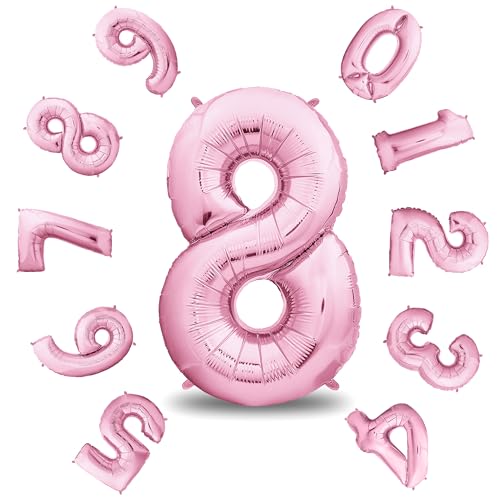envami® Geburtstagsdeko Mädchen 8 Jahre XXL - 8 Geburtstag Deko Rosa 101CM - Deko 8 - Luftballon 8. - Geburtstag Zahlen - Folienballon 8 von envami