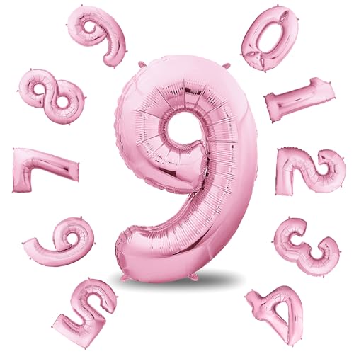 envami® Geburtstagsdeko Mädchen 9 Jahre XXL - 9 Geburtstag Deko Rosa 101CM - Deko 9 Geburtstag Mädchen - Luftballon 9. Geburtstag Mädchen - Geburtstag Zahlen - Folienballon 9 Geburtstag Helium von envami