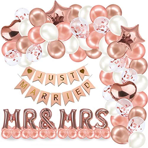 envami® Just Married Deko I Hochzeitsdeko I 125 Stk. Helium Luftballons Hochzeit I Just Married Girlande I Mr & Mrs Deko Hochzeit I Herzluftballons I Standesamt I Polterabend von envami