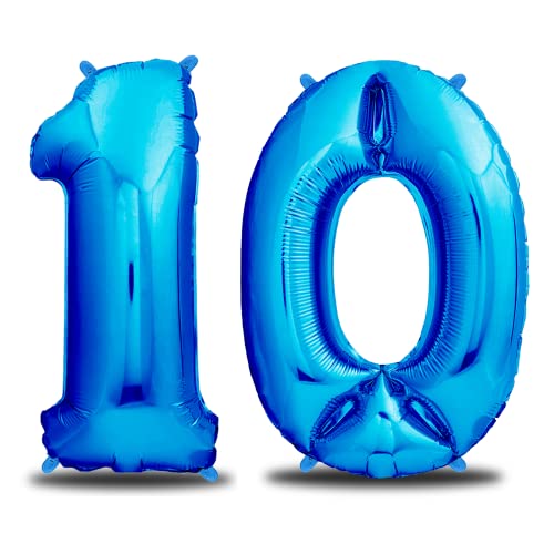 envami® Luftballon Geburtstag XXL Blau - Riesen Folienballon in 40" | 101cm Geburtstagsdeko | Ballon Zahl Deko zum Geburtstag | fliegt mit Helium (Zahl 10) von envami