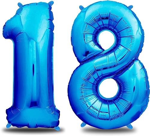 envami® Luftballon Geburtstag XXL Blau - Riesen Folienballon in 40" | 101cm Geburtstagsdeko | Ballon Zahl Deko zum Geburtstag | fliegt mit Helium (Zahl 18) von envami