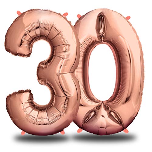 envami® Folienballon Zahl - Geburtstagsdeko Rosegold 100cm - Deko zum Geburtstag - Luftballon Zahlen Dekoration - Happy Birthday - Geburtstagsdeko Mädchen Rosegold - Fliegt mit Helium (Zahl 30) von envami