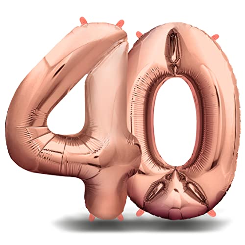 envami® Folienballon Zahl - Geburtstagsdeko Rosegold 100cm - Deko zum Geburtstag - Luftballon Zahlen Dekoration - Happy Birthday - Geburtstagsdeko Mädchen Rosegold - Fliegt mit Helium (Zahl 40) von envami