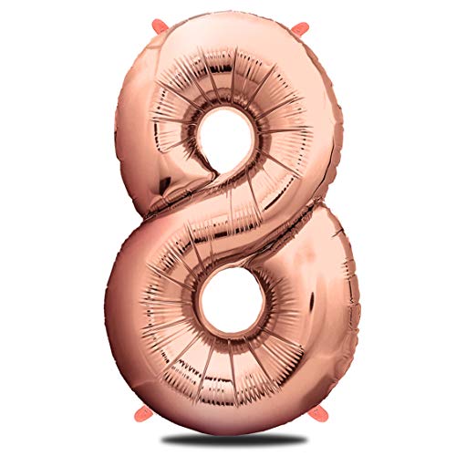 envami® Folienballon Zahl - Geburtstagsdeko Rosegold 100cm - Deko zum Geburtstag - Luftballon Zahlen Dekoration - Happy Birthday - Geburtstagsdeko Mädchen Rosegold - Fliegt mit Helium (Zahl 8) von envami
