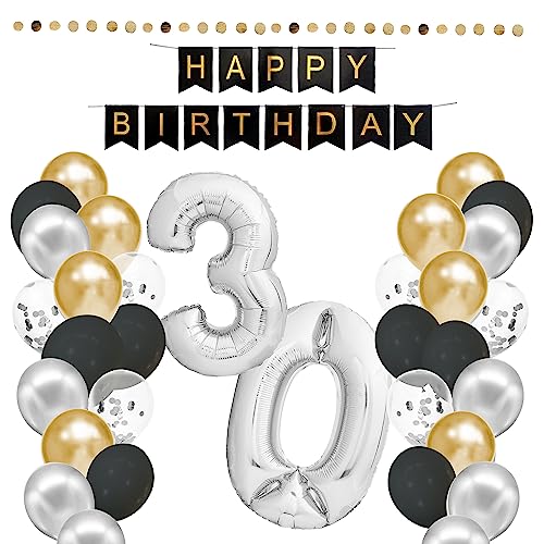 envami® Geburtstagsdeko 30 Geburtstag Deko - 30. Geburtstag Männer Frauen - Party Deko - Luftballons 30 Geburtstag - Happy Birthday Girlande Ballons - Birthday Decorations - Geburtstag Mann Frau von envami