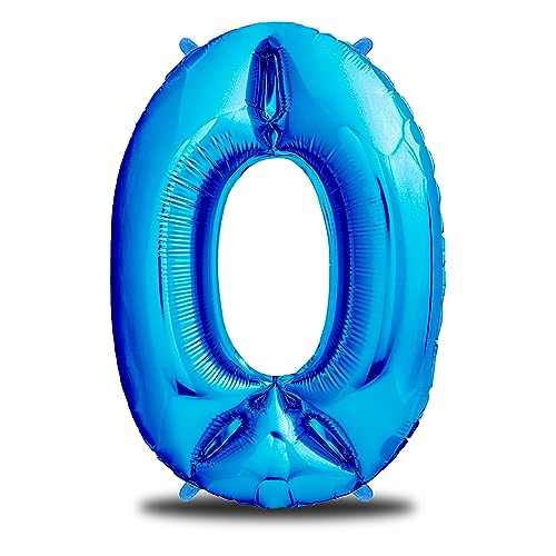 envami® Luftballon Geburtstag XXL Blau - Riesen Folienballon in 40" - 101cm Geburtstagsdeko - Ballon Zahl Deko zum Geburtstag - Geburtstagsdeko Jungen Blau - fliegt mit Helium (Zahl 0) von envami