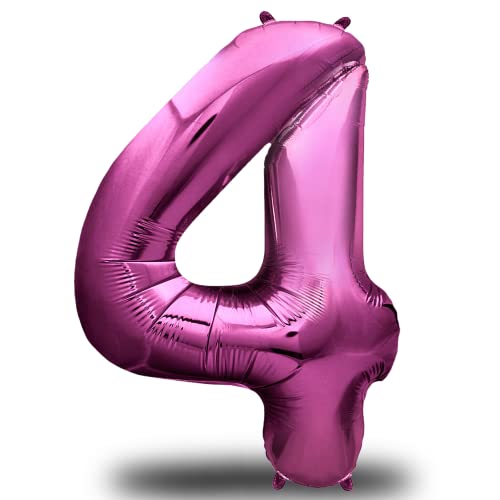 envami® Luftballon Geburtstag XXL Pink - Riesen Folienballon in 40" | 101cm Geburtstagsdeko | Ballon Zahl Deko zum Geburtstag | Geburtstagsdeko Mädchen Pink | fliegt mit Helium (Zahl 4) von envami