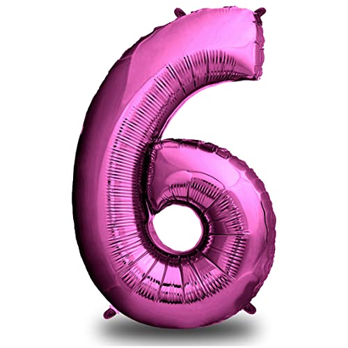 envami® Luftballon Geburtstag XXL Pink - Riesen Folienballon in 40" | 101cm Geburtstagsdeko | Ballon Zahl Deko zum Geburtstag | Geburtstagsdeko Mädchen Pink | fliegt mit Helium (Zahl 6) von envami