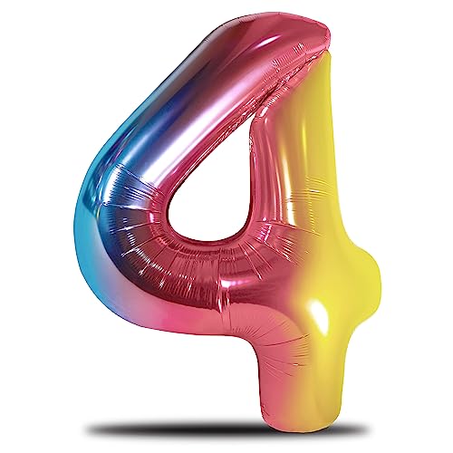 envami® Luftballon Geburtstag XXL Regenbogen Rainbow - Riesen Folienballon in 40" - 101cm Geburtstagsdeko - Ballon Zahl Deko zum Geburtstag - fliegt mit Helium (Zahl 4) von envami