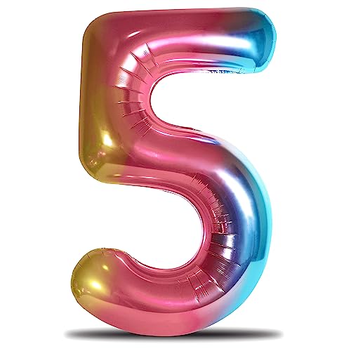 envami® Luftballon Geburtstag XXL Regenbogen Rainbow - Riesen Folienballon in 40" - 101cm Geburtstagsdeko - Ballon Zahl Deko zum Geburtstag - fliegt mit Helium (Zahl 5) von envami