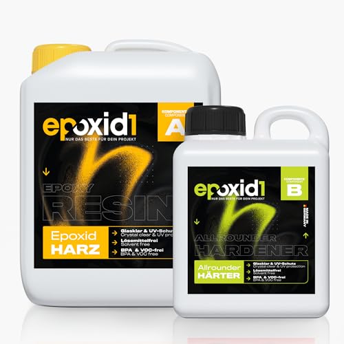 epoxid1® Epoxidharz mit Härter 2,1kg Set | glasklar & blasenfrei | ideal zum Gießen von Rivertable und anderen Volumenverguss bis 5cm | Für Anfänger & Profis | Premium Qualität von epoxid1