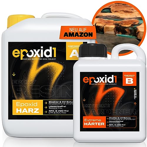 epoxid1® Epoxidharz mit Härter 7,5kg Set | Dickschicht-Harz 4-10cm | glasklar & blasenfrei | ideal zum Gießen von Rivertabel und co | Kunstharz Set | Premium Qualität Made in Germany von epoxid1