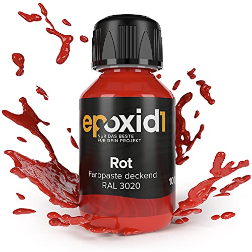 epoxid1® Farbpaste Epoxidharz | Deckende Epoxidharz Farbe | Paste zum Färben von Kunstharz | kräftig deckend & brilliant | Farben für Epoxidharz (Rot RAL 3020) von epoxid1