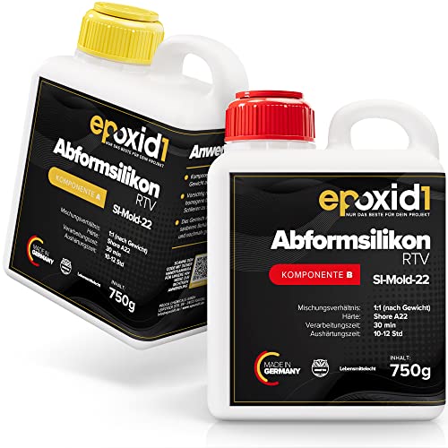 epoxid1® abformsilikon | Flüssiges Silikon | Zwei Komponenten Silikon | Abformmasse schadstofffrei & lebensmittelecht | Silikon zum Gießen und Selber Machen (1,5kg) von epoxid1