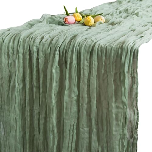 Eqivei 4 Stück Salbeigrün Seihtuch Tischläufer 90 x 400 cm rustikal romantisch Langer Tischläufer für Hochzeit Party von eqivei