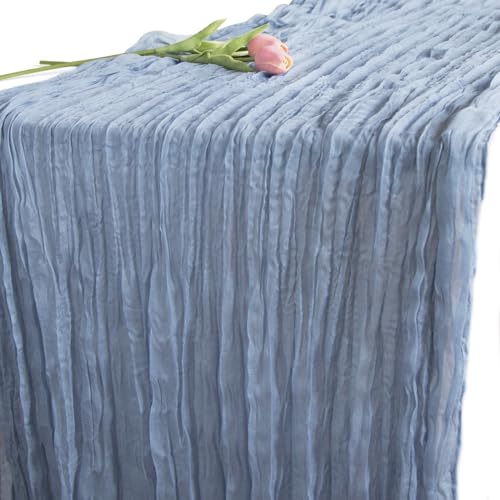 Eqivei 4 Stück Seihtuch-Tischläufer, 90 x 400 cm, Baumwolle, Blau, Boho-Tischläufer für Hochzeit von eqivei