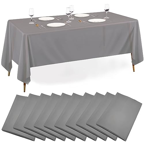 eqivei 10 Stück Einweg Tischdecken, 137 x 274 cm, Premium Kunststoff Tischdecke Tischdecke Rechteckig Party Tischdecke, wasserdichte Geburtstags Tischdecke (Grau) von eqivei