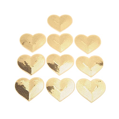 10pcs Herzflecken, Eisen auf applikatisch gestickte glänzende Herz -Pailletten Goldkleidungsverzierung Pailletten Patch für das Nähen von DIY Bastelkleidung Dekoration von equlup