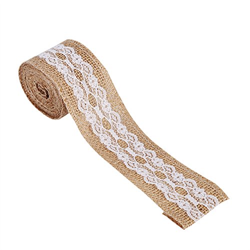 Sackleinenbänder, natürlich Jute -Sackleinen -Bandbrötchen mit weißen Spitzenverkleidungsband für DIY Crafts Hochzeitsdekoration, 2m/6,6ft (#3) von equlup