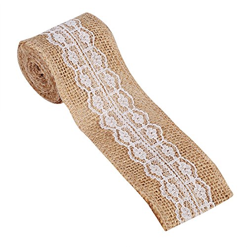 Sackleinenbänder, natürlich Jute -Sackleinen -Bandbrötchen mit weißen Spitzenverkleidungsband für DIY Crafts Hochzeitsdekoration, 2m/6,6ft (#4) von equlup