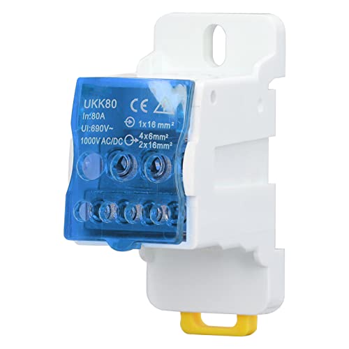 Terminalverteilungsbox, 690 V 80A DIN -Schiene Klemme Block Elektrisch Drahtanschläge Blockverteilungsbox Universal Power Junction Fall für verschiedene Stromversorgung (Blau) von equlup