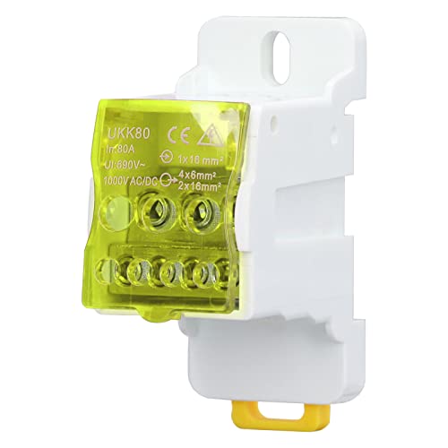 Terminalverteilungsbox, 690 V 80A DIN -Schiene Klemme Block Elektrisch Drahtanschläge Blockverteilungsbox Universal Power Junction Fall für verschiedene Stromversorgung (Gelb) von equlup